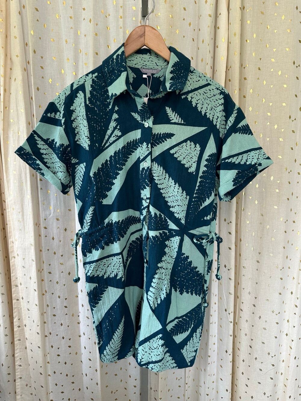 Manaola Kinolau Collection 100% Cotton Nakii Palapalai Side Cinch Ties Romper S